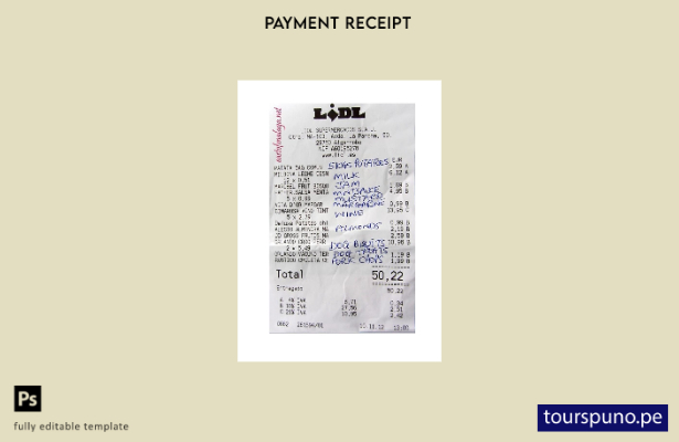 Plantilla de recibo de pago de Lidl lista para imprimir